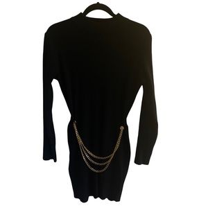 Black Mock Neck Chain Detail Sweater Dress